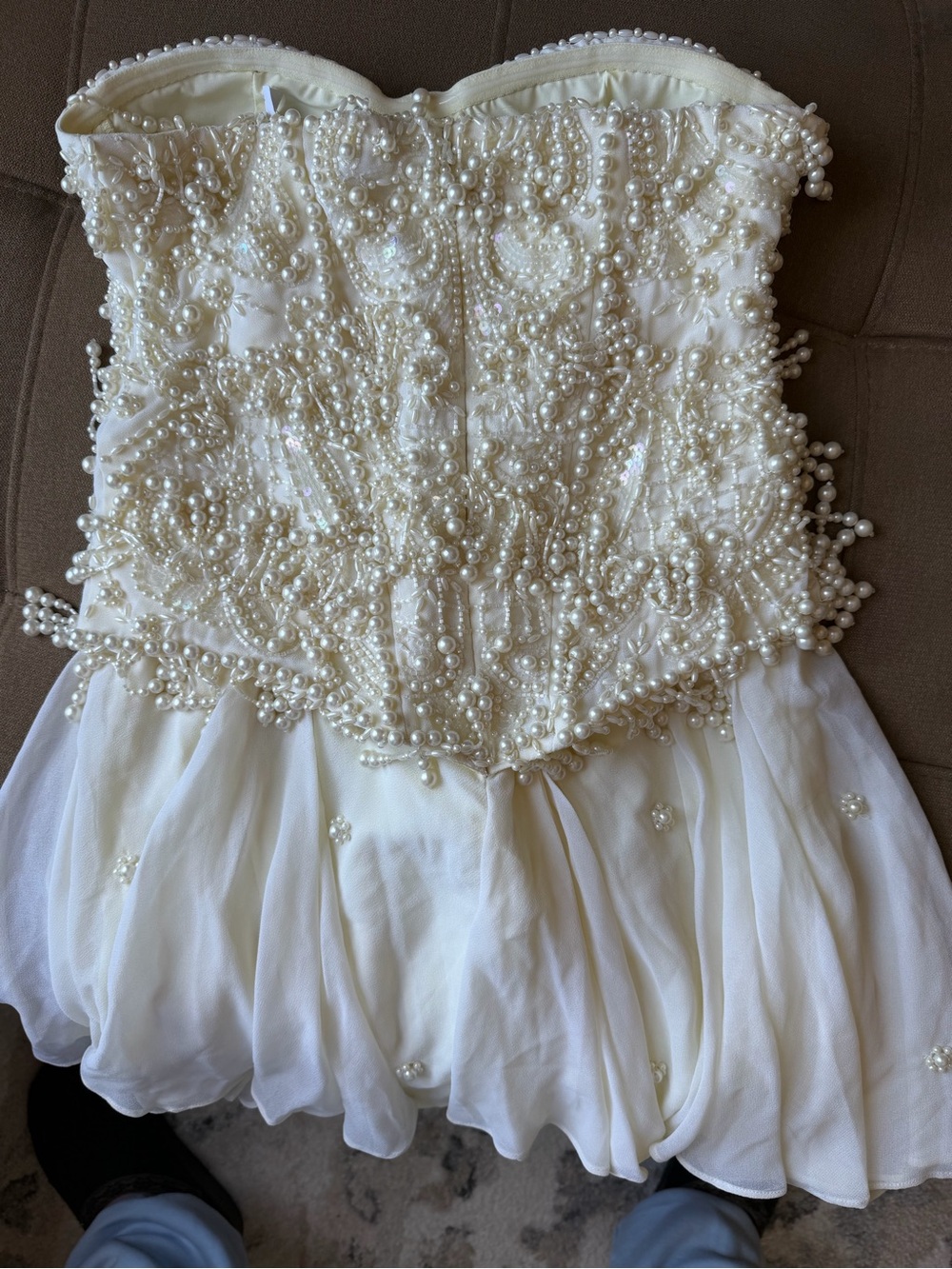 ASOS corset bandeau mini dress with pearl beading in ivory - Picture 5 of 5